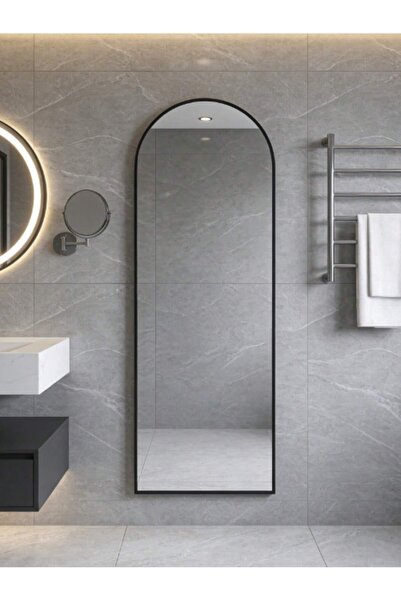 Mtanvxay Arched Free Standing Wall-Mounted Mirror Black Aluminum Frame Full Length for Bathroom Bedroom