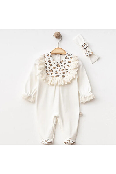 Little Ya Ya Love Baby Girl Collar Leopard Detailed Booties Jumpsuit Bandana Set