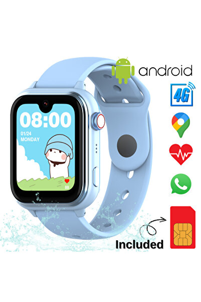 Techone Ceas Smartwatch GPS Copii Localizare KT37 Android 8.1, AI Integrat, Super AMOLED, Albastru