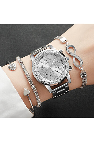 Choice B Silver Without Box 4PCS/Set Fashion Rhinestone Women Watches Luxury ...