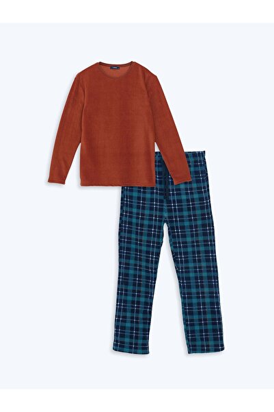 LC Waikiki Standard Fit Plaid Men's Fleece Pajamas Set