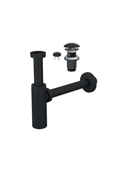 SUERA Moon Ayarlanabilir Lavabo Sifonu + Elixir Pop-Up Set (Siyah - Taşma Del...