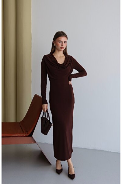 Patreon Women's Premium Degaje Collar Pleated Shoulder Detailed Dress