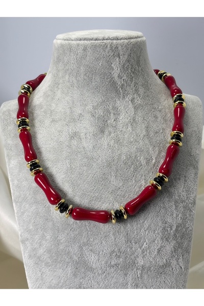 divakse Necklace Thin Bone Stone Black Red