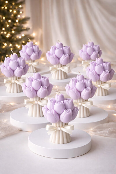 Glowa Düğün &Nişan & Söz&Baby Shower&Kına İçin El Yapımı Lila Lale Mum Buketi...