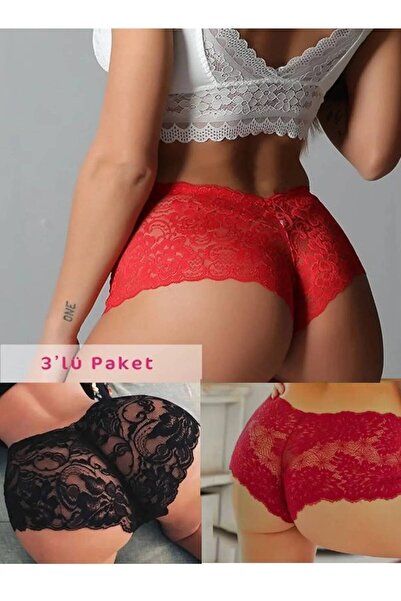 Papatya 3'lü Paket Yüksek Bel dantelli boxer Kadın Külot