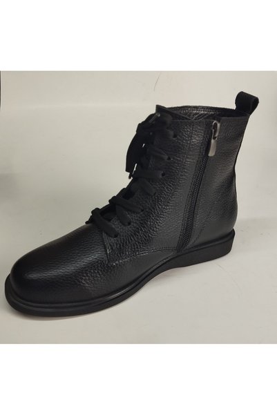 Lucciola Women's Genuine Leather Lace-Up Black Leather Boots