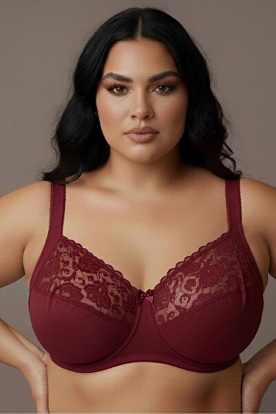 enmodaiçgiyim حمالة صدر نسائية مقاس كبير يبرز انحناءات الجسم من بوردو - حمالة صدر بدون أسلاك بدون إسفنج من الدانتيل مينيميزر مقاس C لتقليل حجم الصدر
