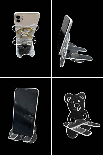 hapel 🐻   حامل هاتف بتصميم دمية دب شفافة - حامل هاتف مكتبي (11 × 14 سم)
