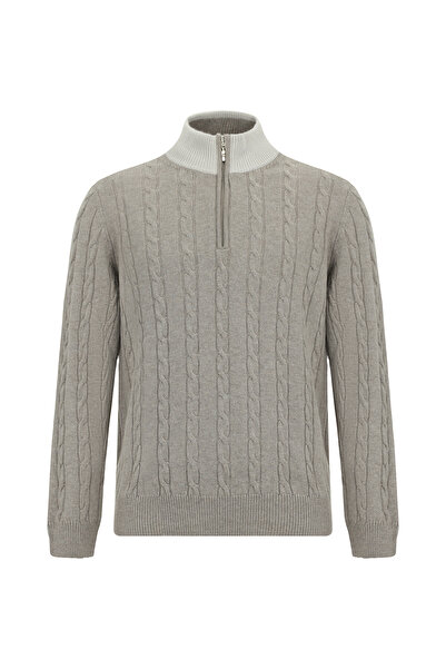 Abdullah Kiğılı Half Turtleneck Regular Fit Patterned Zippered Cashmere Knitwear Sweater