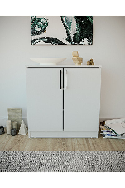 Lükens Mobilya 2 Kapaklı Çok Amaçlı Dolap – Beyaz, Ayarlanabilir Raflı, E1 Su...