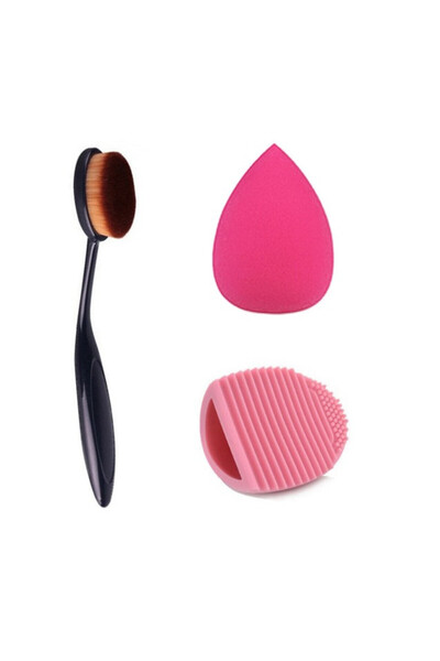 SELA Foundation Brush Set + Applicator Sponge + Brush Cleaning Pad LR 323