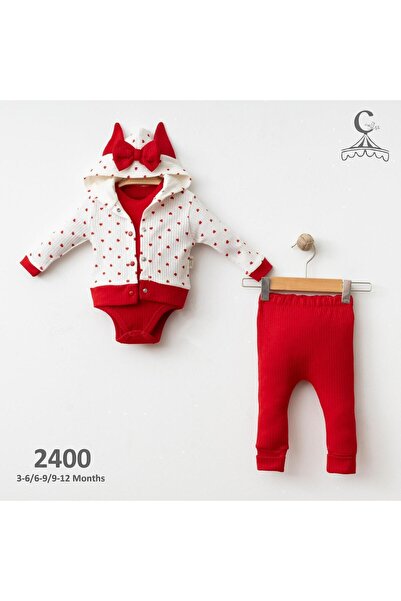 Lolons Kız Bebek Kalp Detaylı Zıbınlı Üçlü Takım