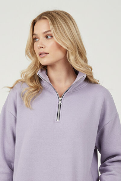 UNCİA OUTDOORS Yarım Fermuarlı Kadın Oversize Sweatshirt Rahat Kalıp Günlük K...
