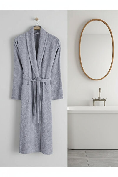 Home %100 Pamuk Gri Büyük Beden Şalyaka Cepli Bornoz