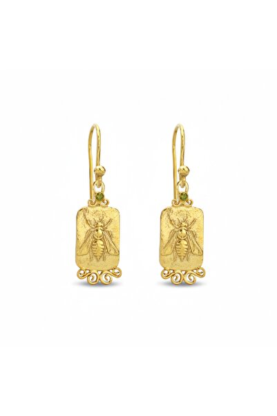 makeitbylove El Yapımı Antik Stil Arı Sikkeli Gümüş Küpe, Peridot Taşlı, 925 ...