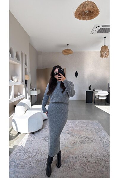 Buket Teke Anthracite Bat Sleeve Long Sleeve Soft Dlv Dress
