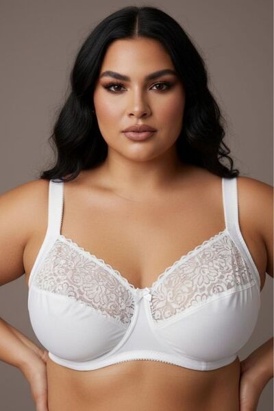 enmodaiçgiyim White Women's Plus Size Shaping / Sculpting Bra - Wire Free Spongeless Lace Minimizer C Cup Breast Reducer