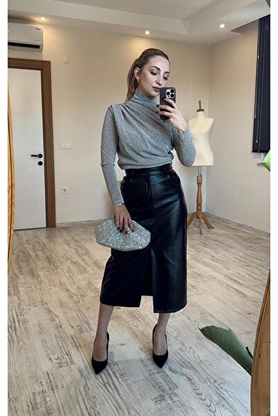 BeeYouStudio تنورة MidiBoy من الجلد الصناعي من الأمام شق