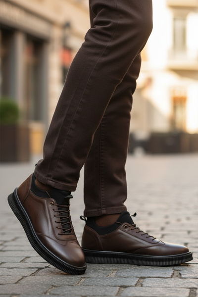 WALKWAY 2517 Large Size Genuine Leather Brown Men's Casual Shoes