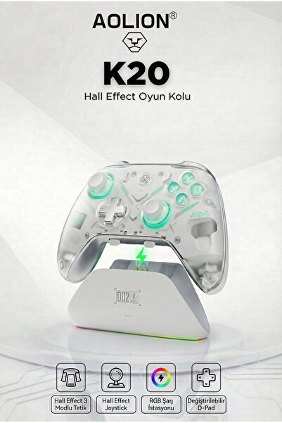 aolion K20 Hall Effect 3 Modlu Oyun Kolu- Switch/PC/IOS/ANDROID Uyumlu Şarj S...