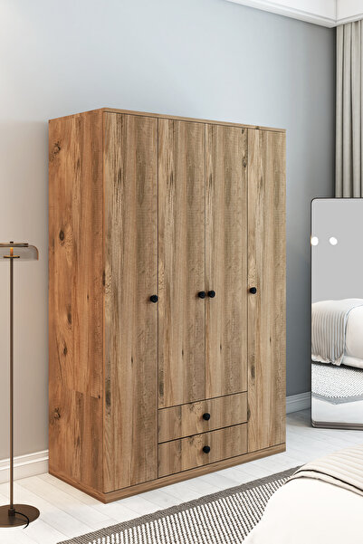 izcodesign 4 Kapaklı 2 Çekmeceli Gardırop | 180 cm Çok Amaçlı Elbise Dolabı