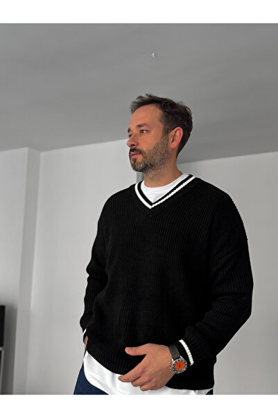 BYBASICMAN Μαύρο πλεκτό φούτερ με λαιμόκοψη σε σχήμα V PM