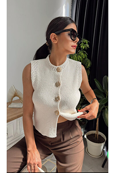 jöns since 1997 Women's Gold Metal Buttoned Stylish Knitwear Vest