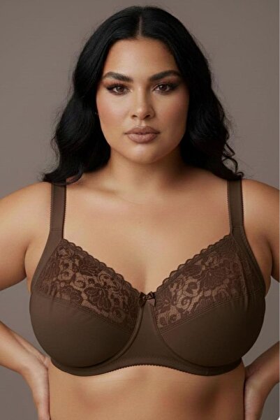 enmodaiçgiyim Brown Women's Plus Size Shaping / Sculpting Bra - Wire Free Non-Padded Lace Minimizer C Cup Reducer