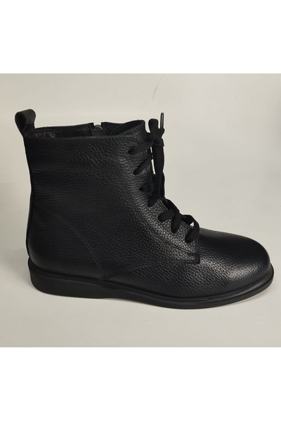 Lucciola Women's Genuine Leather Lace-Up Black Leather Boots