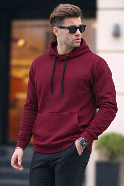 DAMGA JEANS Ανδρικό φούτερ casual με τσέπες καγκουρό, χαλαρό μπορντό φούτερ