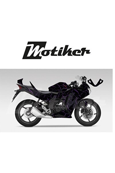 Motiker Honda CBR 125R Siyah Zemin Üstüne Mor Şimşek Desen Tasarım Sticker Et...