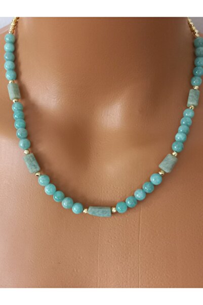 LemaStone قلادة بتصميم من حجر الأمازونيت الطبيعي والحجر الهيماتيت