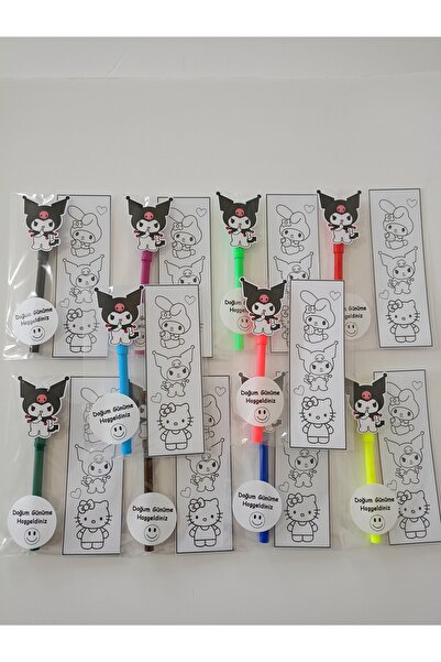 DAMLA PARTİ Kuromi Hediyelik Kitap Ayracı Boyama, 10 Adet, Kuromi Temalı Doğu...