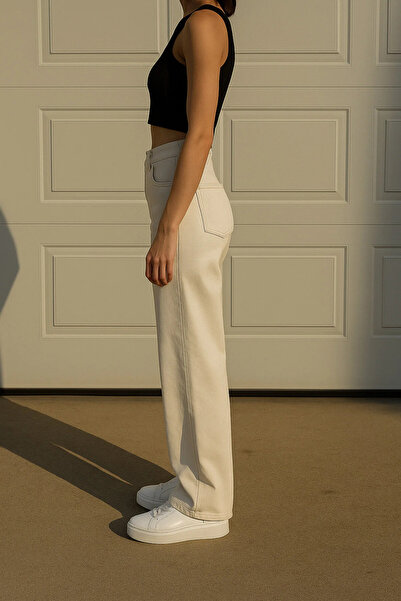 kleshus Jnsçnr Women's Cream Casual Palazzo High Waist Wide Leg Trousers Jean-4