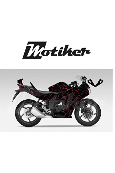 Motiker Honda CBR 125R Siyah Zemin Üstüne Kırmızı Şimşek Desen Tasarım Sticke...