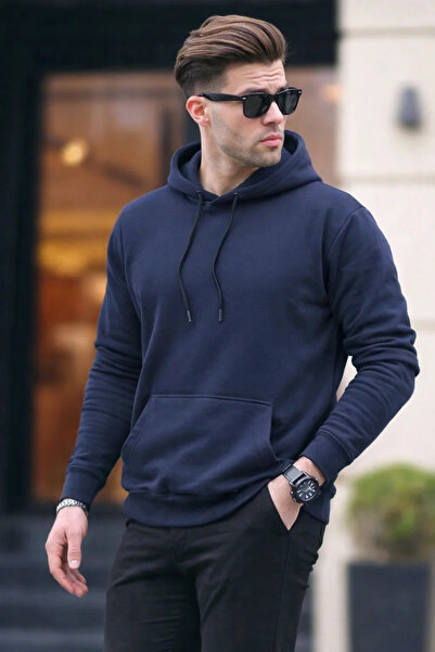 DAMGA JEANS Men's Casual Kangaroo Pocket Loose Blue Sweatshirt