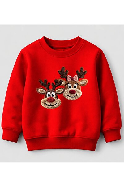 Efendioğlu Design sweatshirt 2 geyik nakış görüntü baskılı yılbaşı yeni yıl p...