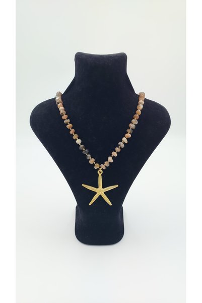 R G Handmade Design Ay Taşı Doğal Taşlı Deniz Yıldızı Kolye
