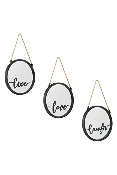 ELITECOMMERCEMARKET Set of Wall Mirrors with String & Love Live Laugh Print 25cm - 3pcs