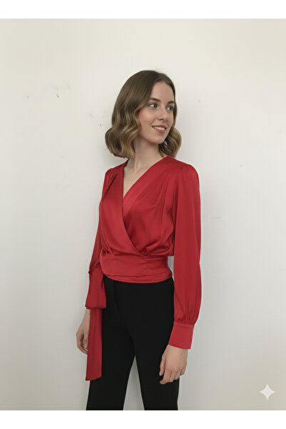 izmoda Belden Bağlamalı Saten Kruvaze Bluz(Beden Tablosundan Ölçülerinizi Kon...