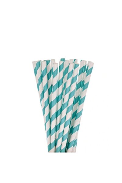 Paper Straws , Turquoise with White Stripes, 6/197 mm, 150 pcs/set