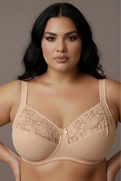 enmodaiçgiyim Skin Color Women's Plus Size Push up Bra - Wire Free Non-Padded Lace Minimizer C Cup Reducer
