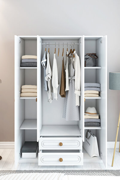 izcodesign Bohem Model 4 Kapaklı 2 Çekmeceli Gardırop - MDF Membran Kapak | 180 cm Çok Amaçlı Elbise Dolabı