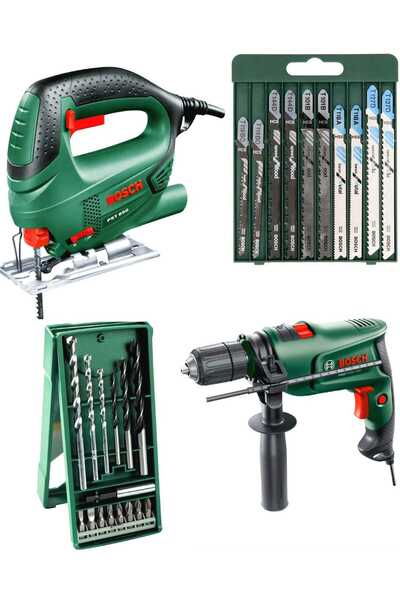 Bosch Easyimpact 600 Darbeli Matkap , PST 650 Dekupaj Testere ve 25 Parça Aks...