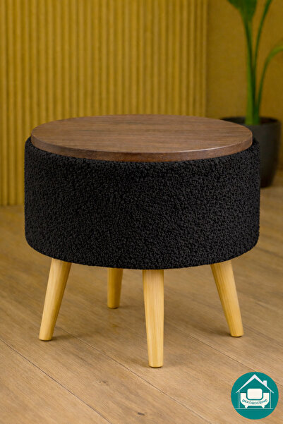 DEKOR MOBİLYACIM Aragonia 40 CM Üst Tablalı Peluş Kumaş Puf