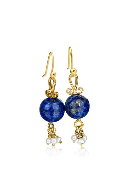 makeitbylove El Yapımı Antik Stil Lapis ve İnci Küpe, 925 Ayar Gümüş, Anlamlı...