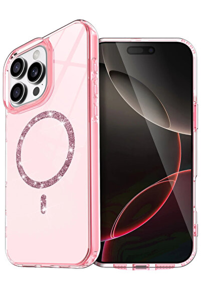 NewFace 1610156747 غطاء أبل آيفون 16 برو لايف دايموند ماج سيف (125601) - وردي