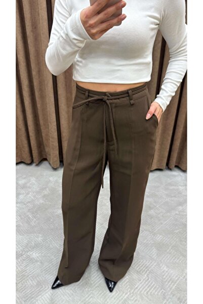 Maysa بنطلون بالازو بني اللون برباط عند الخصر