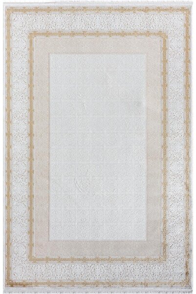 Karmen Halı Elit El001s Krem Halı Gold Kenar Çerçeveli Ince Yumuşak Akrilik T...